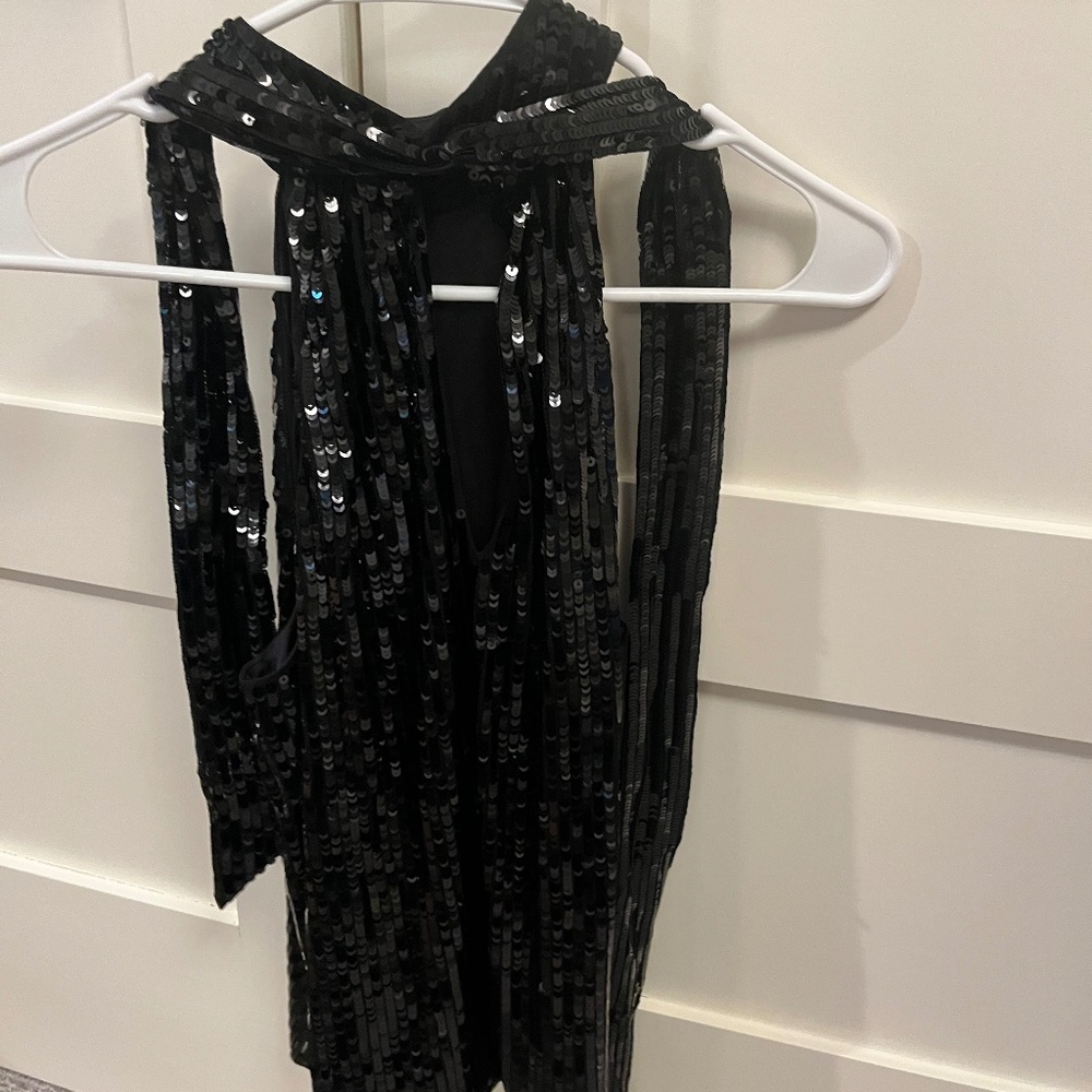Black sequined halter top with tie - S
